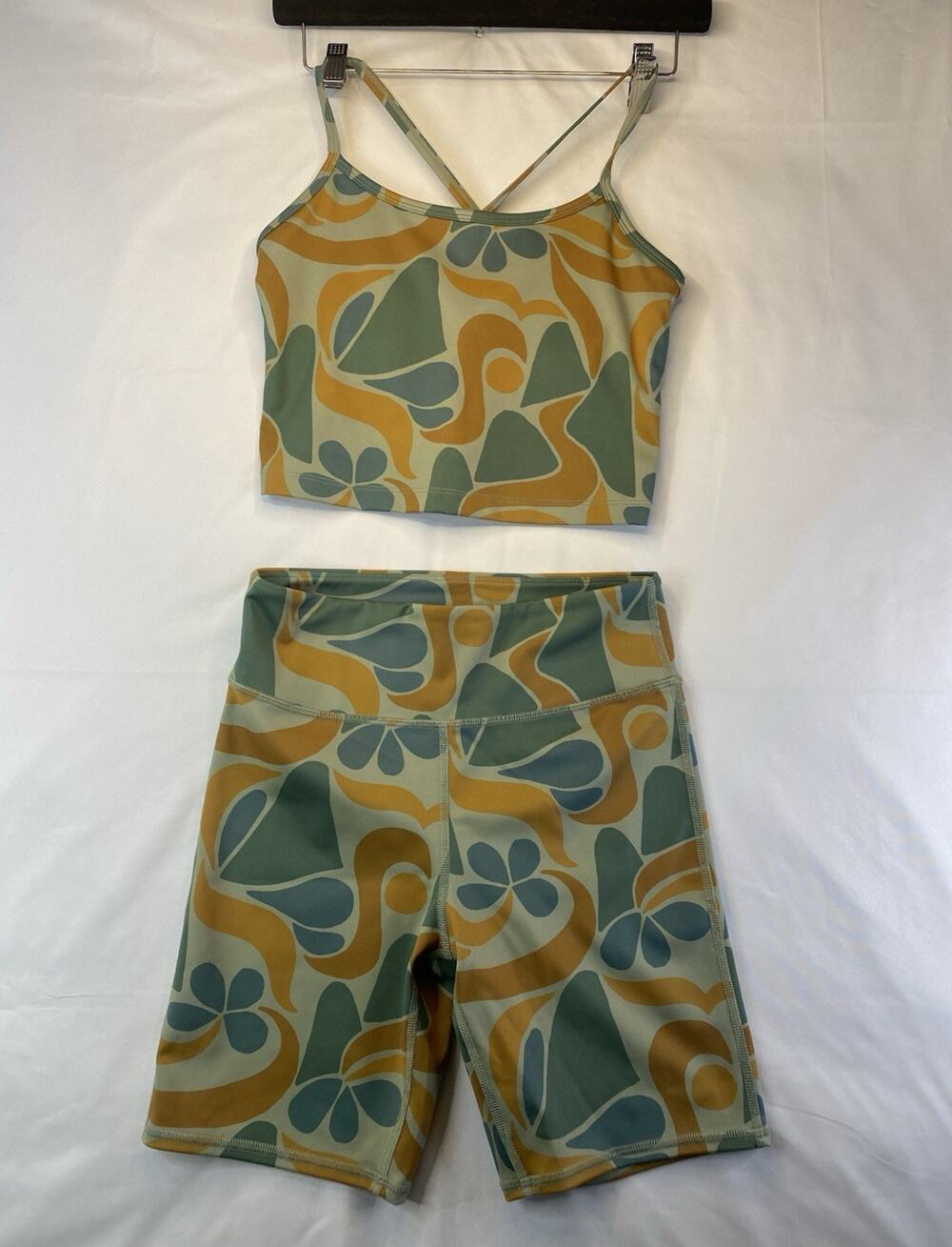 Parks Project Women's Abstract Print Biker Shorts Green Blue Brown Size S
